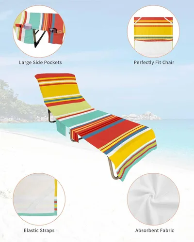 Miniatura 3 de Coloridas fundas verticales para silla de playa con bolsillos, funda de microfibra de secado rápido, fundas de silla de piscina naranja, toalla