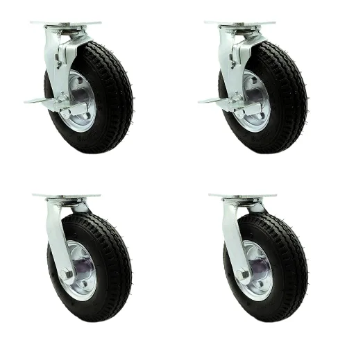 Miniatura 40 de Juego de 4 ruedas neumáticas giratorias de 6 pulgadas, ruedas de goma negra, incluye 2 ruedas giratorias con frenos y 2 rígidas, ruedas resistentes
