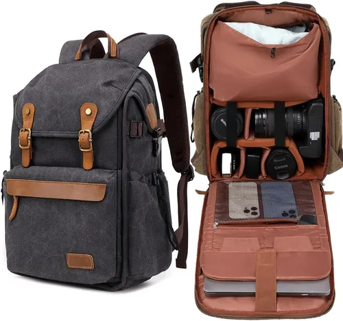 Miniatura 3 de Mochila para cámara; Bolso profesional para cámara UAV; Mochila de gran capacidad para fotografía, mochila de lona para cámara (gris)