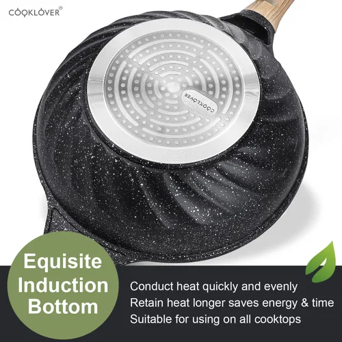 Miniatura 8 de Woks y sartenes antiadherentes de aluminio fundido a presión resistentes a los arañazos 100% libres de PFOA con tapa de 31.9 cm - Negro
