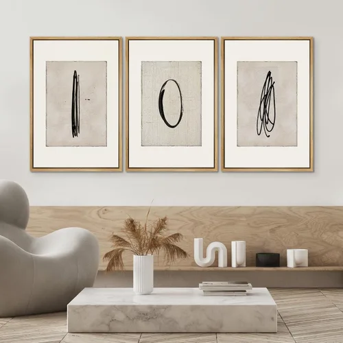 Miniatura 459 de SIGNWIN Lienzo enmarcado para pared, arte con pinceladas de flujo neutro en tonos beige abstractos, ilustraciones, arte moderno, decorativo