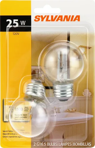 Miniatura 2 de Sylvania - Bombillas de tocador de 25 W, 2 unidades, bombillas incandescentes E26 de base media, regulables G16.5 tipo G, bombillas redondas