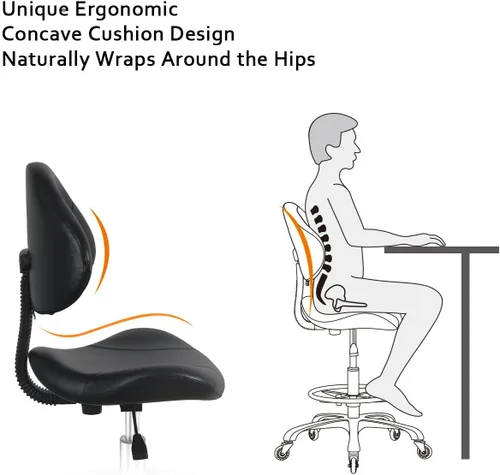 Miniatura 3 de Silla de dibujo giratoria con ruedas, ajustable, resistente (400 libras), soporte lumbar, silla de tareas para escritorio en casa, estudio, Negro