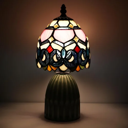 Miniatura 8 de Tiffany Lamp Stained Glass Mushroom Table Lamps 6X6X12.5 Inch Pink Jewelry Baroque Style Small Night Light Ceramic Base Mini Accent Desk Light
