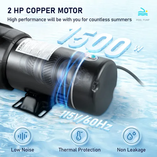 Miniatura 3 de VEVOR Bomba de piscina, 2.0HP 115 V, 1500 W Bombas de velocidad única para piscina sobre el suelo con cesta de colador, 5400 GPH Max. Caudal