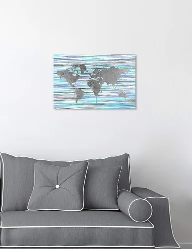 Miniatura 3 de The Oliver Gal Artist Co. Maps - Lienzo decorativo para pared, diseño "Mapamundi Eclectic", decoración del hogar, 15 x 10 pulgadas, gris, morado