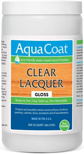 Aqua Coat - Laca transparente con acabado brillante, autoreticulante, a base de agua de alta calidad para madera y plástico, secado rápido, no se