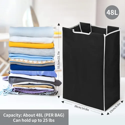 Miniatura 8 de Jhua - 3 bolsas de repuesto para clasificador de ropa sucia, paquete de 3 bolsas de repuesto extraíbles para carrito de ropa grande, bolsas