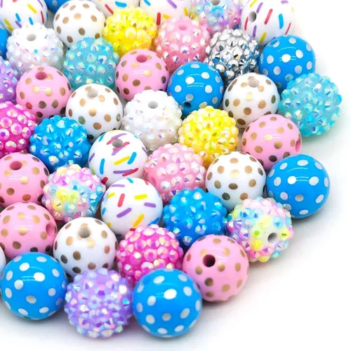 Miniatura 33 de Cuentas de diamantes de imitación de colores redondas espaciadoras para joyería, pulsera, collar, bolígrafo, bolsa, cadena, suministros de 0.630 in