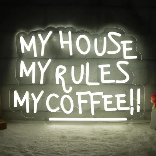 Miniatura 2 de My House My Rules My Coffee - Letreros de neón para decoración de pared, luces de neón para dormitorio, letreros LED de negocios adecuados