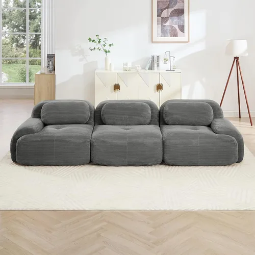 Miniatura 3 de Sofá moderno comprimido sin estructura de 116 pulgadas, sofás seccionales de 3 plazas para sala de estar, sofá seccional modular de pana gris nube