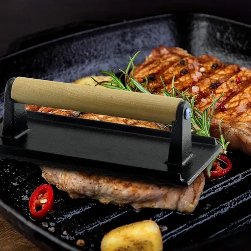 Miniatura 4 de Prensa de tocino esmaltado, prensa de parrilla de hierro fundido antioxidante, prensa de carne, prensa de hamburguesas, trituradora de hamburguesas