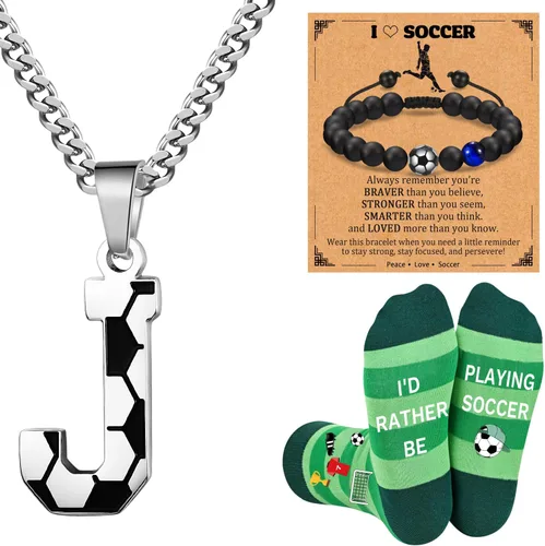 Miniatura 15 de Soccer Gifts Set A-Z Letter Soccer Necklace for Men Novelty Soccer Socks&Soccer Bracelets for Soccer Lovers