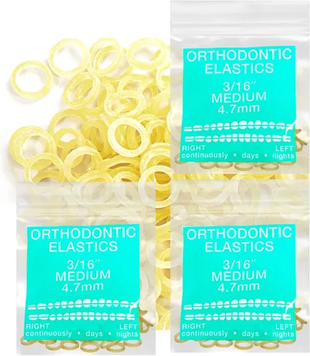 Miniatura 8 de Bandas elásticas de látex ámbar 3 paquetes 300 unidades 3/16pulgadas 4.8mm HEAVY Bandas elásticas intraorales Unimedic Bandas de goma dentales