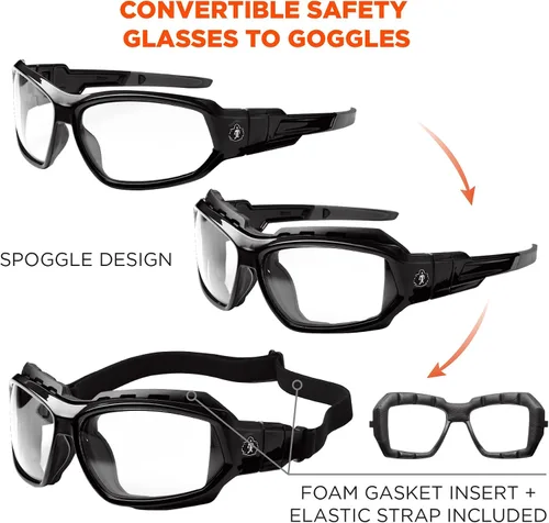 Miniatura 4 de Ergodyne Skullerz LOKI - Spogles de seguridad convertibles, incluye junta de espuma y correa para convertir en gafas, ANSI z87.1