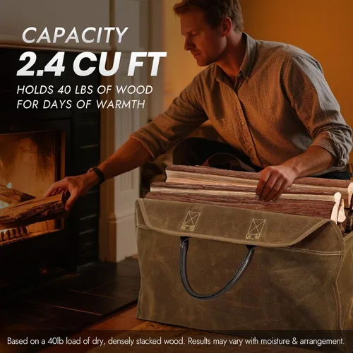 Miniatura 3 de INNO STAGE - Bolsa de lona encerada resistente para leña, tamaño grande, bolsa de almacenamiento para accesorios de chimenea y estufa de madera