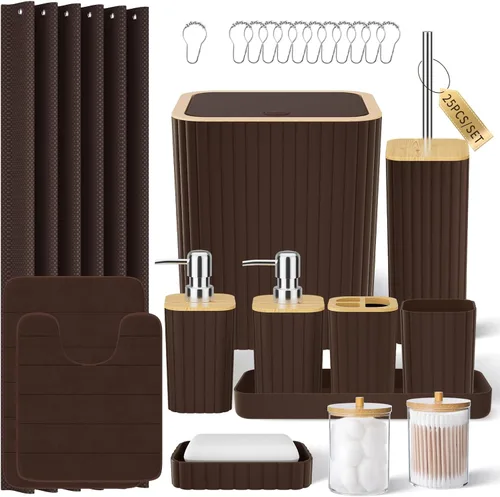 Miniatura 37 de XLHOMO Bathroom Set- 25PC Beige Bathroom Set, Bathroom Set with Shower Curtain and Rugs, Beige Shower Curtain Set, Toilet Brush, Bathroom Trash Can
