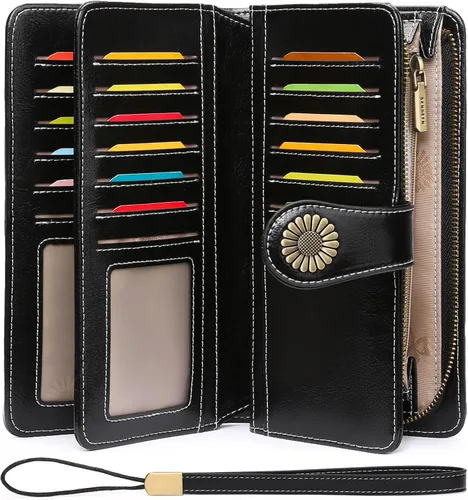 Miniatura 17 de SENDEFN Billeteras de cuero para mujer, tarjetero de crédito con bloqueo RFID, pulsera de gran capacidad with RFID Blocking, Large Capacity