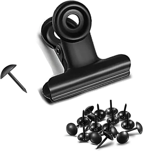 Miniatura 11 de YUCHIYA Paquete de 10 Clips Bulldog con Chinchetas para Tablero de Corcho, Clips de Metal para Manualidades, Clips Aglutinadores de Metal para Cobre