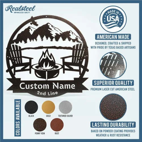 RealSteel Letreros de metal personalizados: arte de pared personalizado para exteriores, placa de nombre de boda y aniversario, decoración de porche