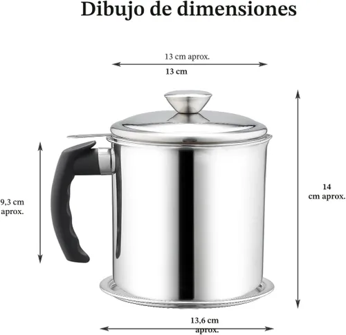 Miniatura 2 de Kyraton Contenedor de Grasa de Tocino con Colador, Recipiente de Aceite de Acero Inoxidable de 48 oz, Recipiente de Grasa de Olla con Tapa, Mango