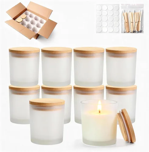 Miniatura 14 de Tarros de vela de vidrio de 4 onzas, paquete de 12 tarros pequeños para hacer velas, tarros vacíos de vidrio grueso de boca ancha con tapas de bambú