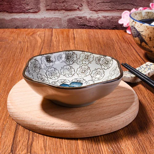 Miniatura 6 de Juego de 4 cuencos japoneses de cerámica en forma de flor, platos pequeños de 4 pulgadas para salsa de soja, condimentos, sushi, aperitivos