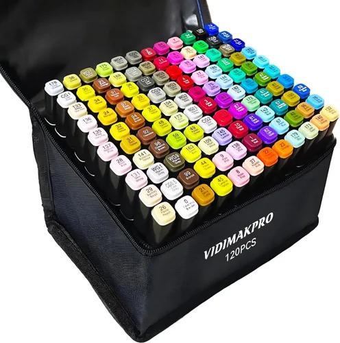 Marcadores de alcohol de 120 colores con base de doble punta para niños, estudiantes y adultos, cómics, bocetos, ilustración - Recargables