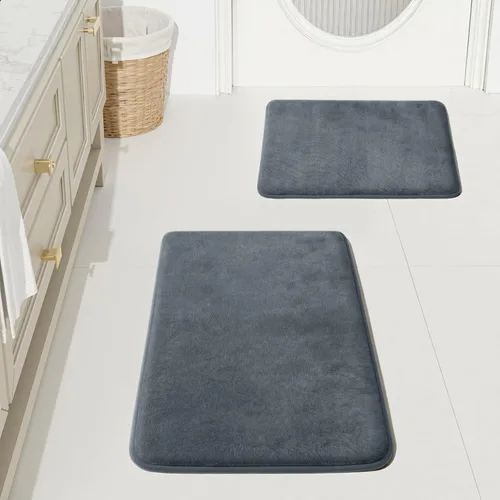 Miniatura 18 de HUXMEYSON Juego de alfombras de baño de 2 piezas, juego de alfombrillas antideslizantes y de secado rápido, alfombras de baño ultra suaves de Negro