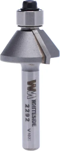 Broca de enrutador de chaflán Whiteside 2292: ángulo de 45 grados, vástago de 1/4 pulgada, longitud de corte de 7/16 pulgadas, altura de corte de