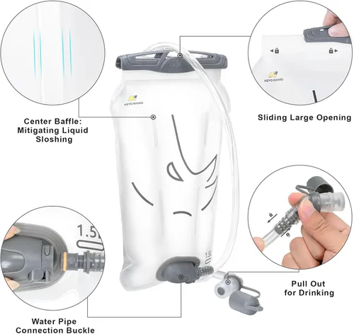 Miniatura 4 de N NEVO RHINO Bolsa de hidratación 2L-3L, depósito de agua para mochila de senderismo, bolsa de almacenamiento de agua a prueba de fugas, bolsa