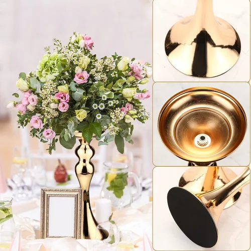 Miniatura 2 de Sadnyy 16 piezas de metal para arreglos florales, soporte de metal para centro de mesa de boda, decoración de mesa alta, florero para bodas, Dorado