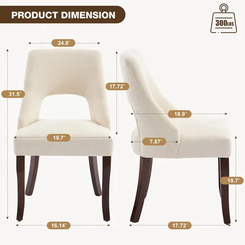 Miniatura 9 de UVV Juego de 2 sillas de comedor de madera, sillas de comedor modernas de mediados de siglo tapizadas en tela para cocina y comedor, silla de cena