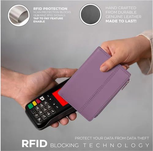 Miniatura 4 de Billetera Oak Leathers para mujer de piel de grano completo - Pequeña con protección RFID, monedero para monedas, tarjetero de crédito y DNI