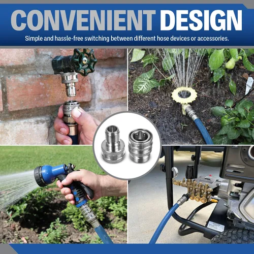Miniatura 5 de Essential Washer Accesorios de conexión rápida de manguera de jardín de 3/4 pulgadas de acero inoxidable Diseño de operación con una mano Juego