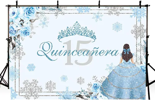 Miniatura 3 de MEHOFOND Telón de fondo de quinceañera de invierno de 7 x 5 pies para niña, Mis membrillo Anos, decoración de fiesta de cumpleaños de 15 años, Azul