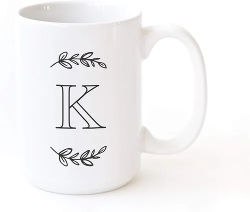 Miniatura 10 de The Cotton & Canvas Co. Manhattan Wreath - Taza de café personalizada con monograma inicial con letra A, taza de café de cerámica de porcelana. Para