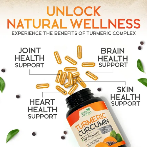 Miniatura 5 de Suplemento de curcumina de cúrcuma de 2600 mg – 95% curcuminoides con cúrcuma orgánica y pimienta negra BioPerine para una mejor absorción, apoyo