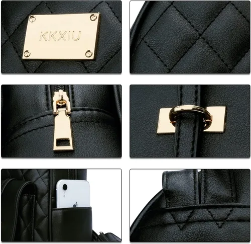Miniatura 5 de KKXIU Mochila pequeña para mujer, de piel sintética, acolchada, mini mochila de moda para niñas, negro M, Mochilas Daypack