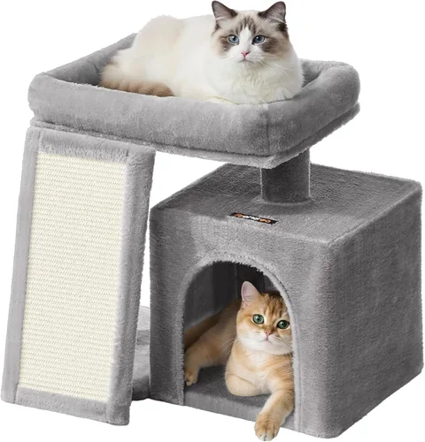 Miniatura 8 de Feandrea Árbol pequeño para gatos, condominio de torre para gatos, rampa rascadora, percha superior grande, cueva, 20.1 x 15.4 x 18.3 pulgadas, gris