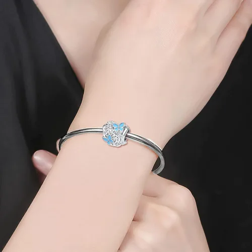 Miniatura 4 de Abalorio de jardín de flores de mariposa Magnolia Bloom Crystal Opennwork esmalte para pulsera Pandora Charm