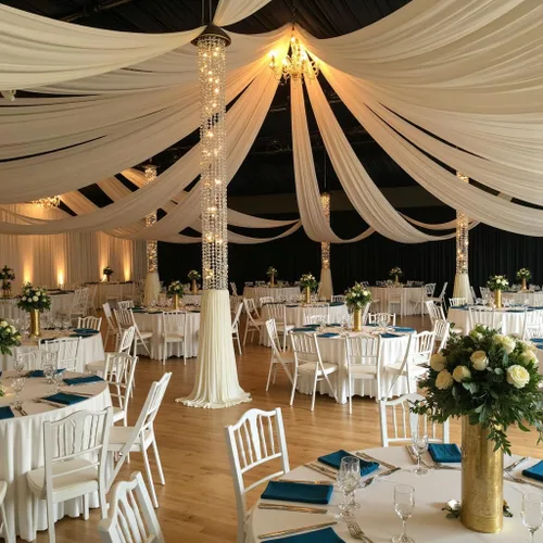 Miniatura 29 de 2 paneles de cortinas de techo beige de 5 x 30 pies para fiestas de boda – 30 pies extra largas de poliéster grueso sin arrugas, decoración