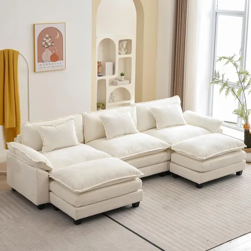 Miniatura 19 de Oprisen Sofá Seccional Modular, Cómodo Cloud Couch Sofá Seccional, Sofá Cama de Chenilla con Asiento Profundo con Almohadas Decorativas para Sala