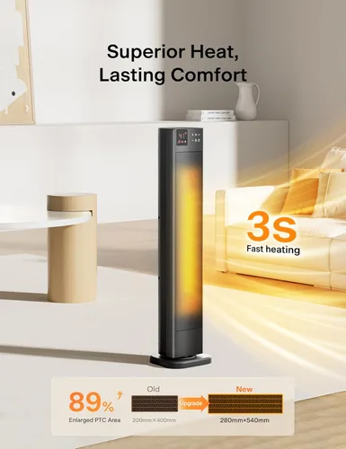 Miniatura 2 de PELONIS Calentador de espacio de torre de cerámica de 30 pulgadas con termostato ajustable para habitaciones grandes, oscilación de 75°, control