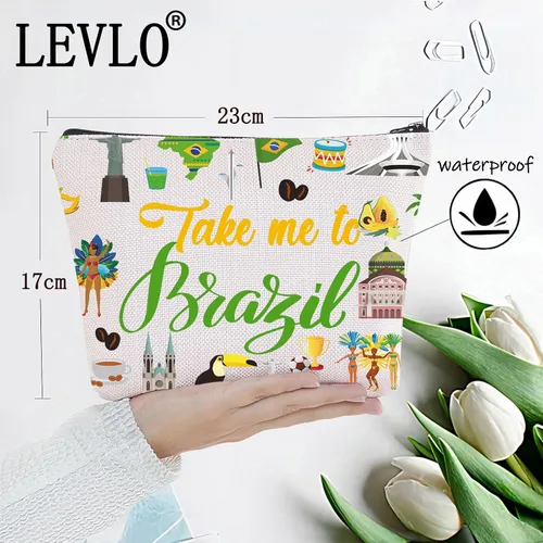 Miniatura 2 de LEVLO Brasil Cultura Viaje Cosméticos Bolsa Brasil Copa Mundial Recuerdo Regalo Llévame a Brasil Cremallera Bolsa Bolsa Para Viajero, Llévame a