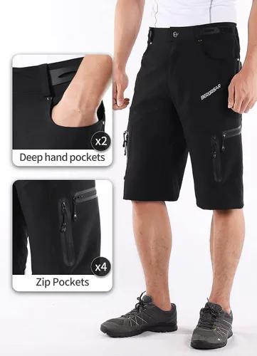 Miniatura 16 de BERGRISAR Pantalones cortos de ciclismo para hombre, corte holgado, con 6 bolsillos