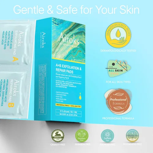 Miniatura 8 de A+B - Almohadillas faciales exfoliantes y reparadoras de 10 Tx, tratamiento de suero de cáscara ácida de 2 pasos con péptidos hialurónicos