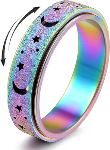 Anillo de alivio de la ansiedad, anillo giratorio para aliviar el estrés, de acero inoxidable, anillo giratorio para mujeres, hombres, unisex