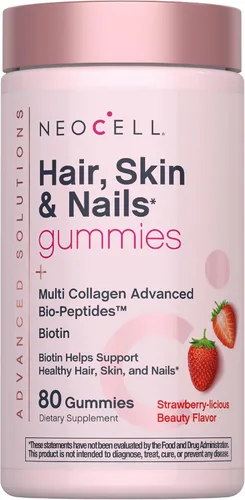 NeoCell Gomitas para el cabello, piel y uñas, 80 unidades, con biopéptidos avanzados de colágeno múltiple, más vitamina C y biotina, para mujeres y