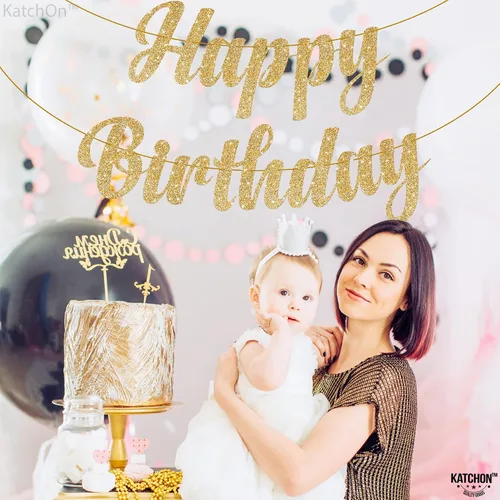 Miniatura 6 de KatchOn, Cartel de feliz cumpleaños dorado con purpurina – 10 pies, sin bricolaje Cartel dorado de feliz cumpleaños Cartel dorado de feliz Oro
